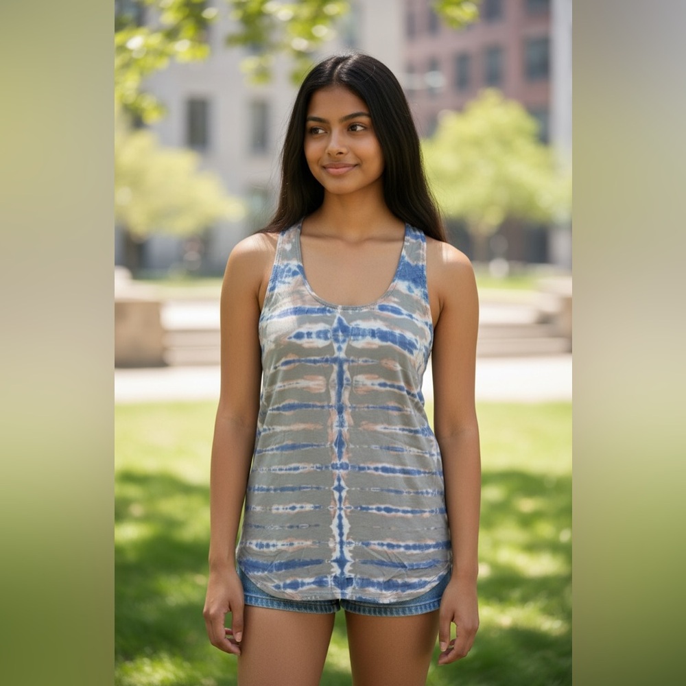 Cynthia Rowley Blue and Gray Tie-Dye Tank